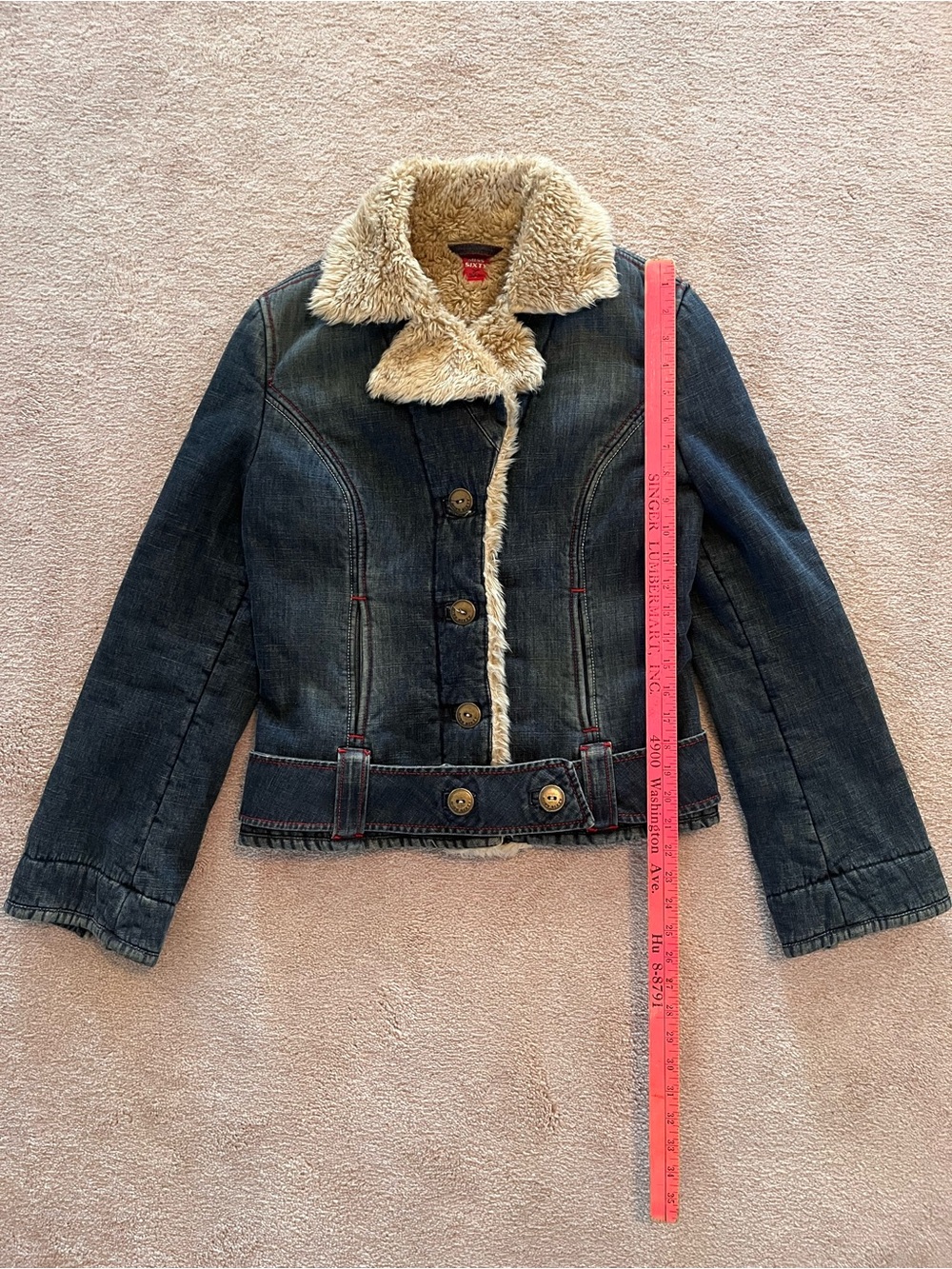 Miss Sixty Dark Blue Denim Jacket with Cream Faux Fur Collar